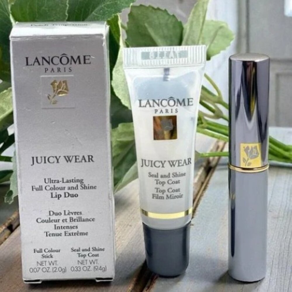 LANCOME Juicy Wear Ultra-Lasting Lip Duo Topcoat & Lipstick Sparkling FLush RARE